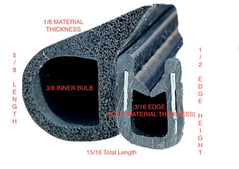 TRIM LOK Rubber Seal 3/16 Trim Boat Hatch Seal 3/8 Bulb Door Car Window